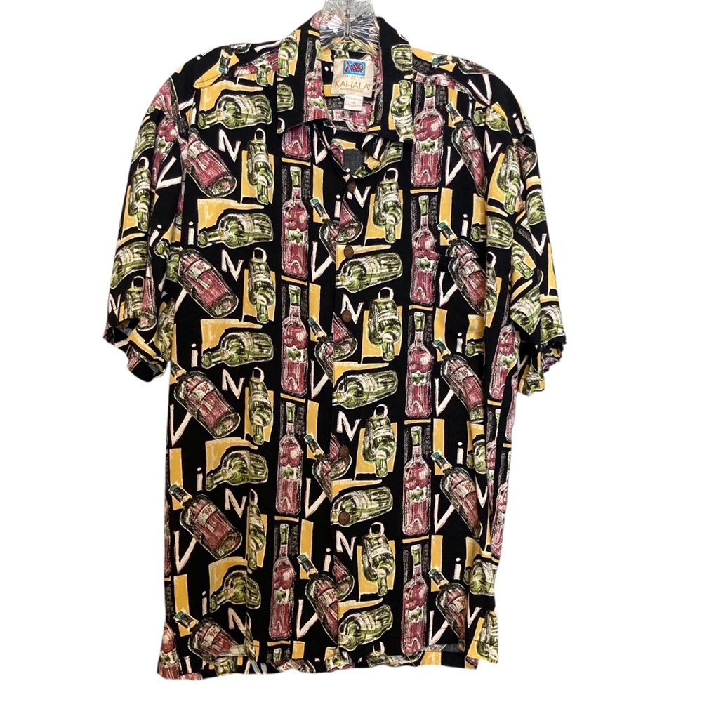 Kahala AVI Vintage 90s Hawaiian Shirt Mens M Retro Made Hawaii Wine Tasting USA